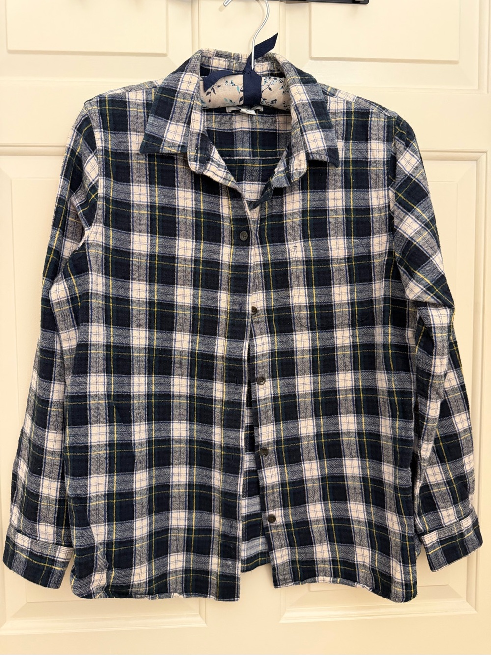 Men's Navy and White Plaid Button-Up Shirt